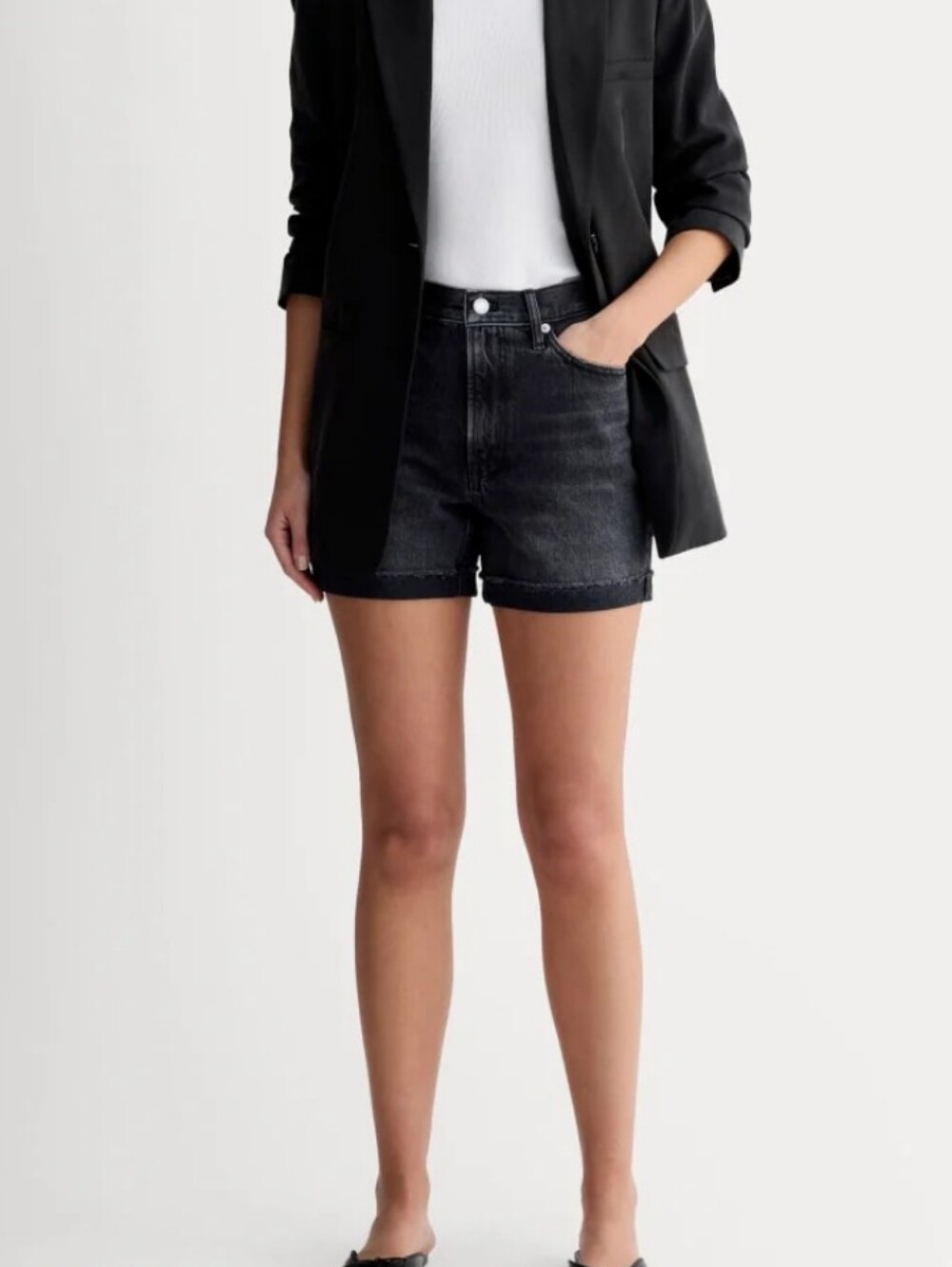 New Everlane The Cheeky Short Black Washed High-Rise Denim Shorts Size 29